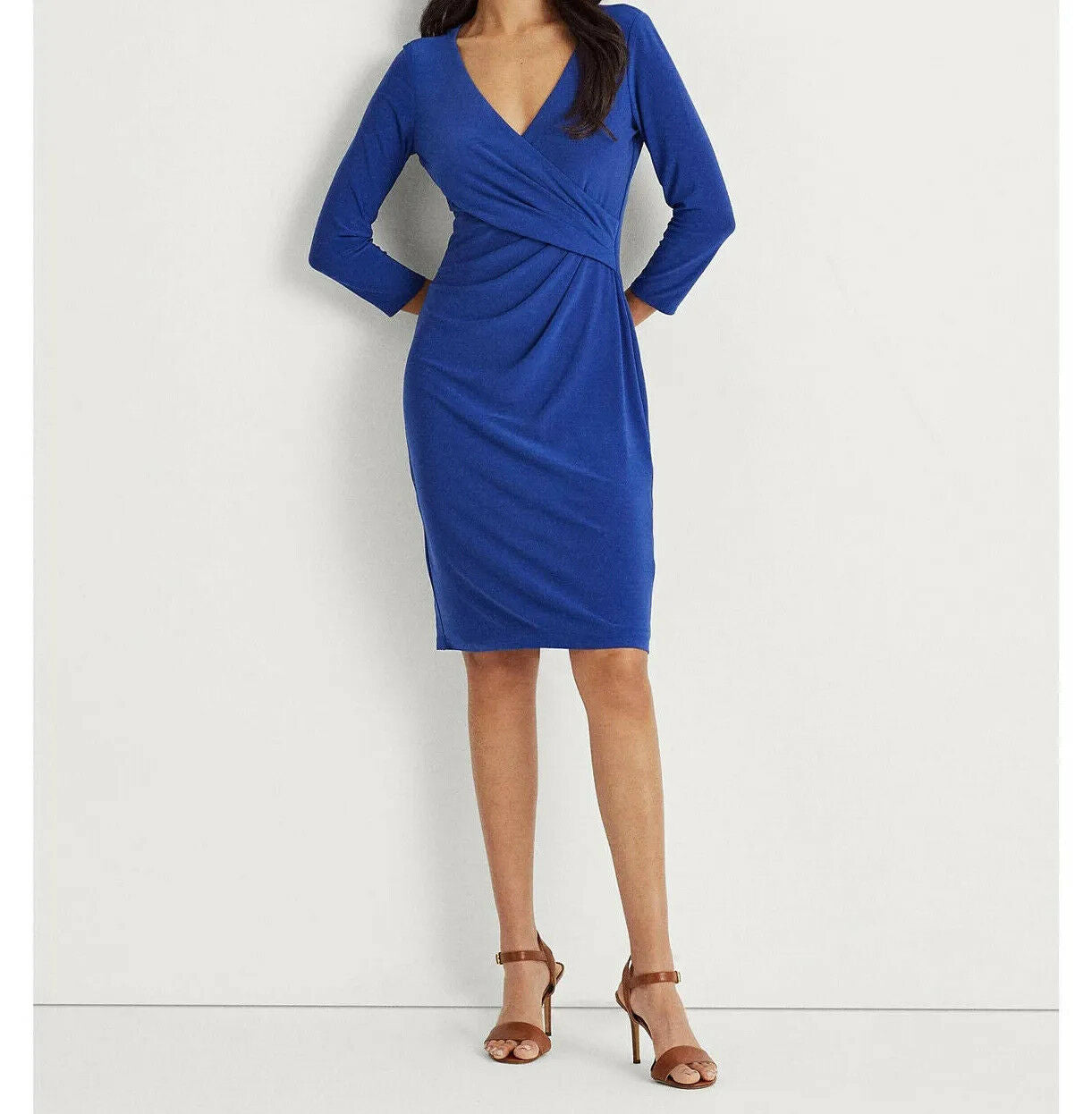 LAUREN RALPH LAUREN Women's Petite Twisted-Knot Jersey Dresses  Color Royal Size 12P