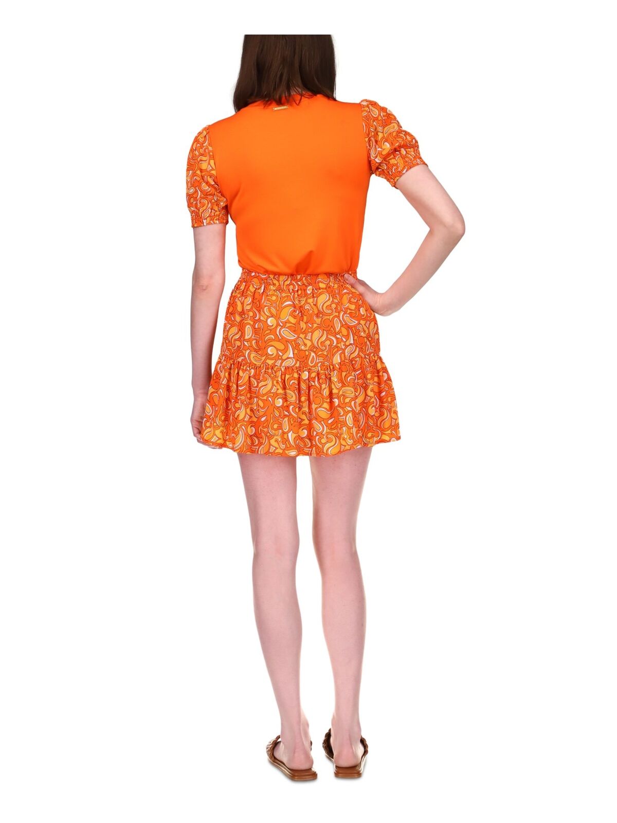 Michael Kors Women's Printed Tiered Mini Skirt  Color Mandarin Size S