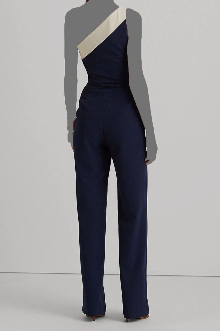 Lauren Ralph Lauren One-Shoulder Crepe Jumpsuit  Color French Navy/Cream Size 6