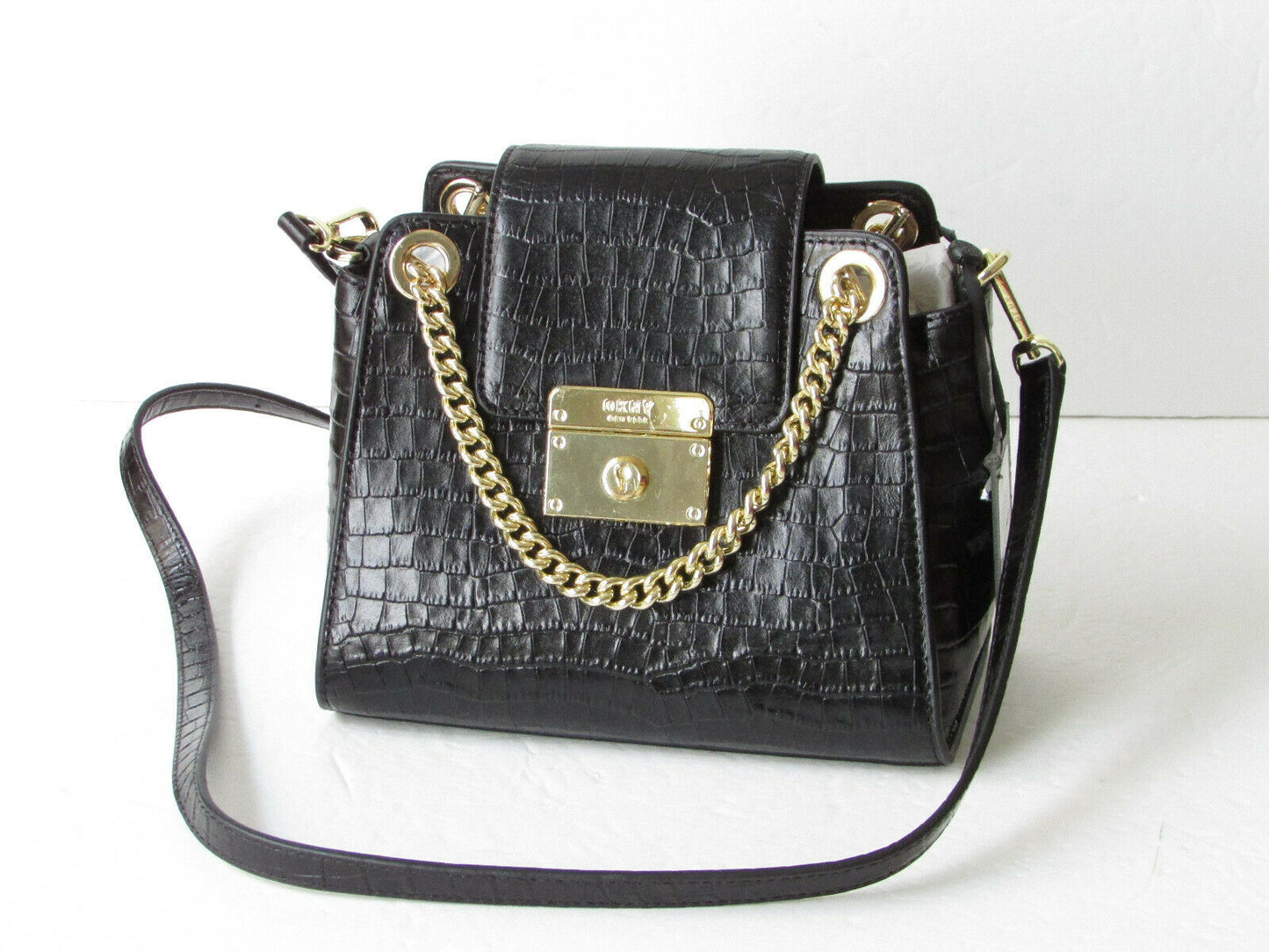 DKNY Lilian Chain Flap Crossbody  Color Black/Gold