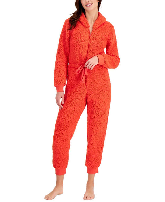 Jenni Women's Sherpa Union Suit  Color Papaya Punch Size S