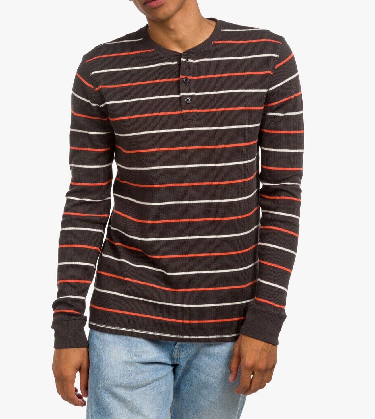 Junk Food Men's Linn Long Sleeve Striped Thermal Henley T-Shirt  Color Brown Size 2XL