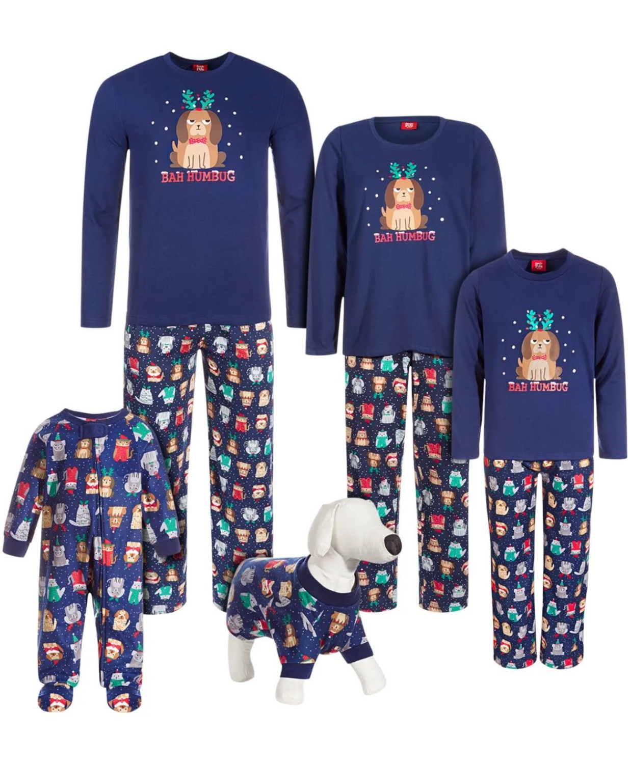 Family Pajamas Kids' 2-Piece Bah Humbug Dogs Pajama Set  Color Blue Size S(6/7)