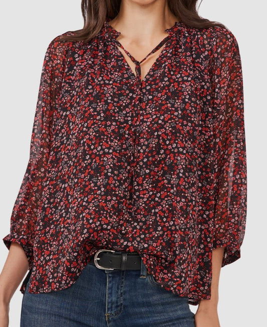 Vince Camuto Women's Floral Elbow Sleeve Blouse Color Peasant To Rich Black Size 2XS