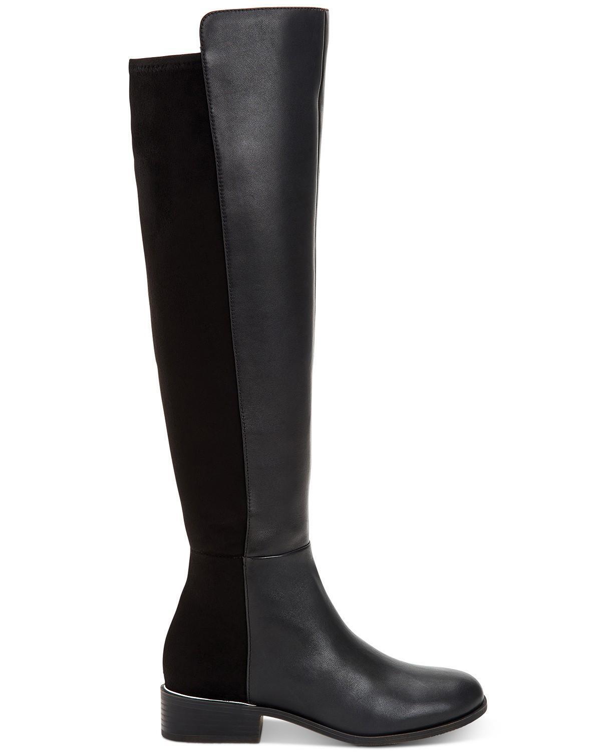 Alfani Womens Ludlowe Over-The-Knee Boots Color Black Leather Micro Size 7.5M