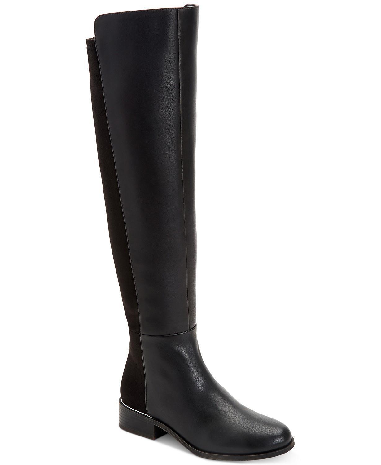 Alfani Womens Ludlowe Over-The-Knee Boots Color Black Leather Micro Size 7.5M