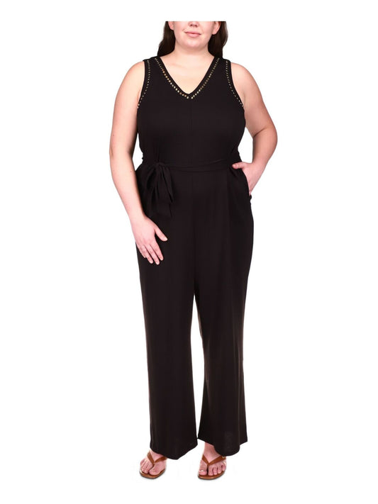 Michael Kors Plus Size Studded Belted Jumpsuit  Color Black Size 4X