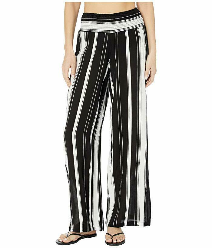 Ralph Lauren Stripe Cover-Ups Rayon Stripe Smocked Pants  Color Black/White Size XL