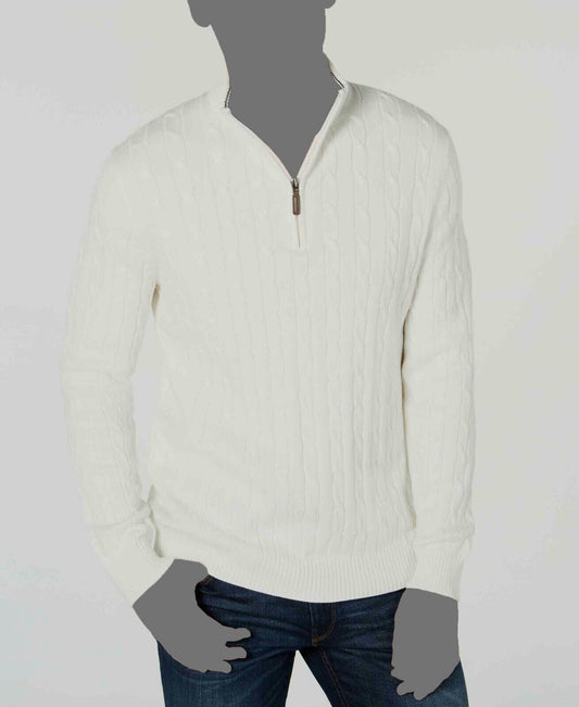 Club Room Men's Cable-Knit Quarter-Zip Sweater  Color Winter Ivory Size M