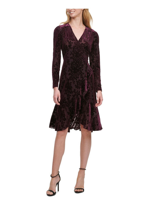 Tommy Hilfiger Quilted Velvet Midi Dress  Color Aubergine Size 14