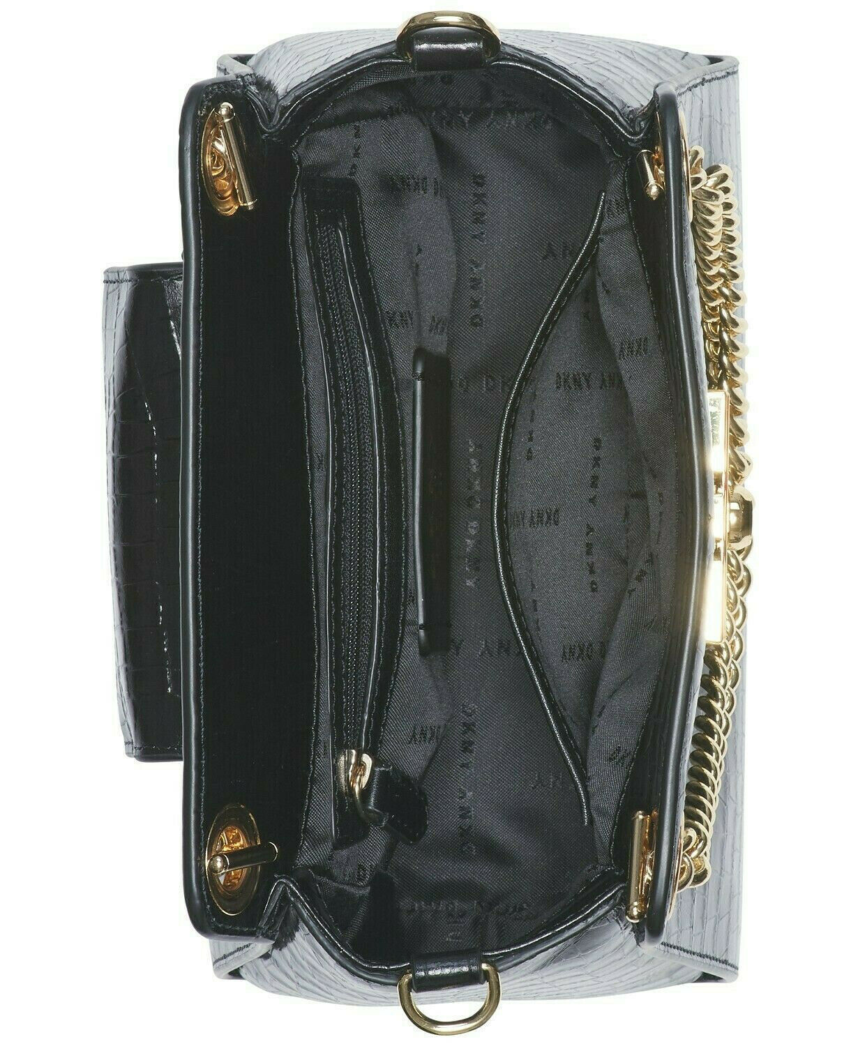 DKNY Lilian Chain Flap Crossbody  Color Black/Gold