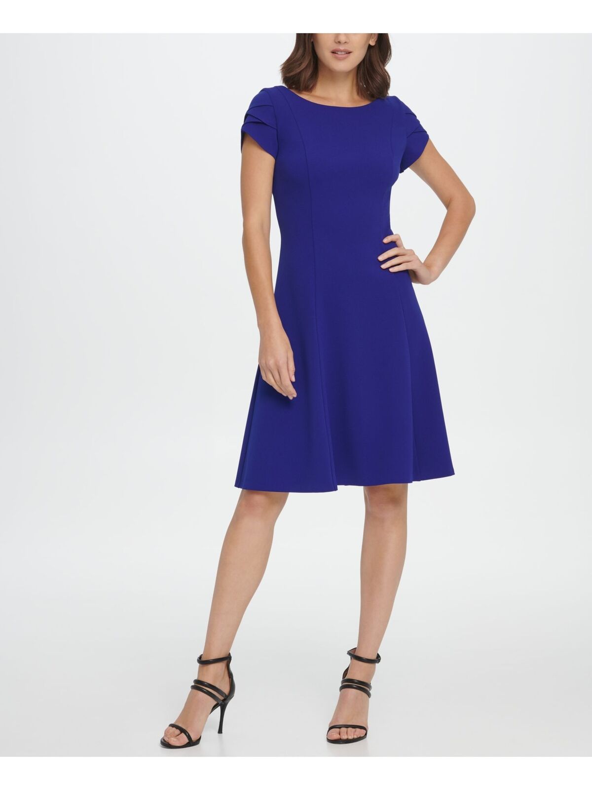 DKNY Womens Jewel Neck Above The Knee Wear To Work A-Line Dress  Color Blue Size 6