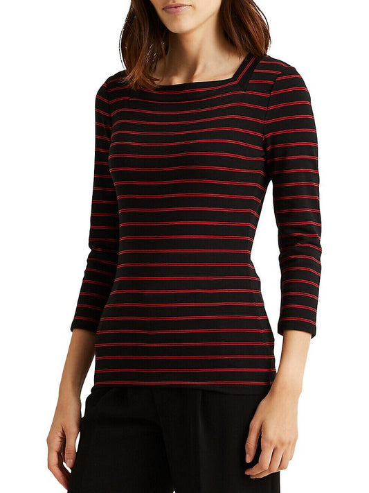 Lauren Ralph Lauren Plus-Size Striped Stretch Cotton  Color Polo Black/Lipstick Red Size 3X