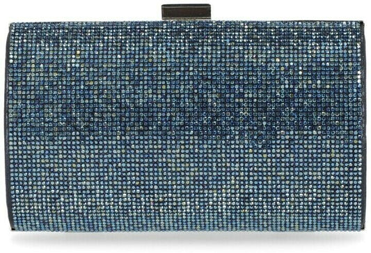 INC Ranndi embellished crystal sparkle clutch minaudiere  Color NAVY/SILVER