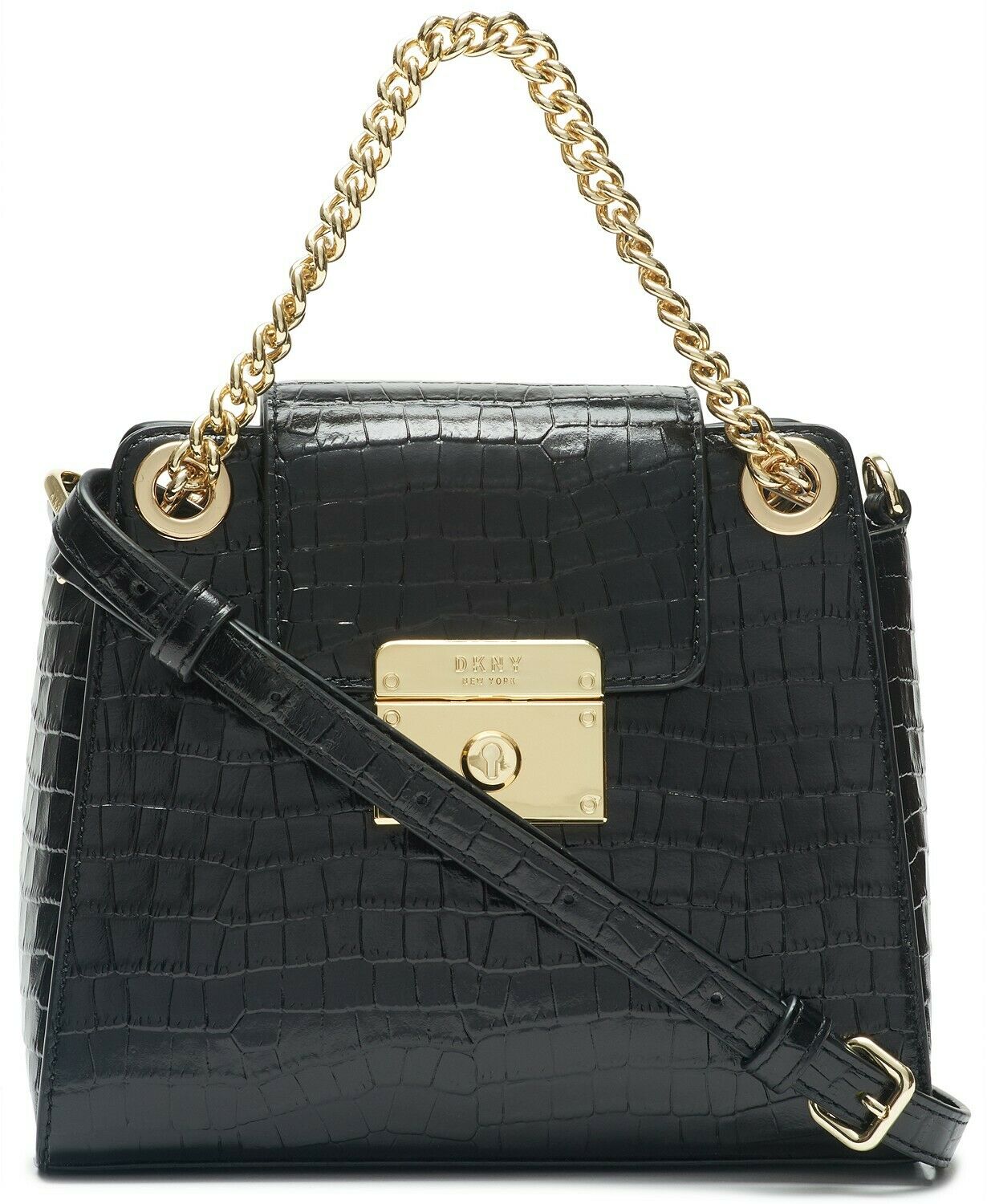 DKNY Lilian Chain Flap Crossbody  Color Black/Gold