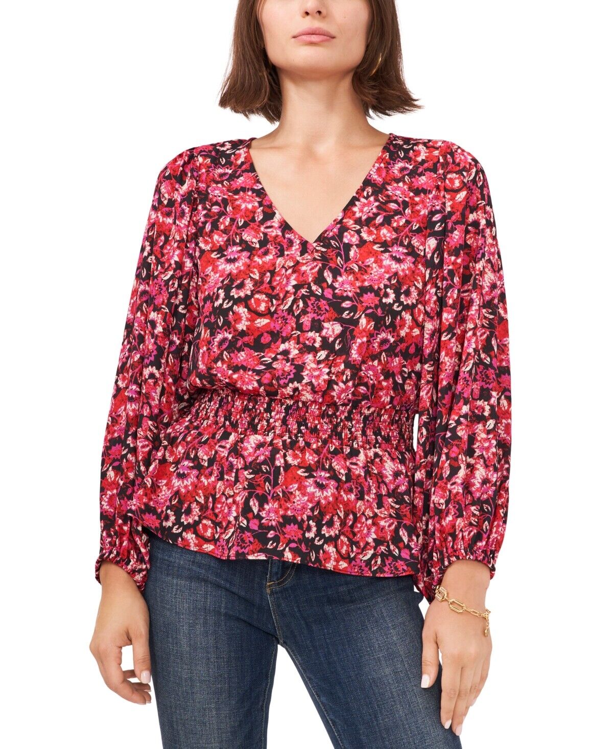 Vince Camuto Printed Peplum Blouse  Color Fuchsia Size L