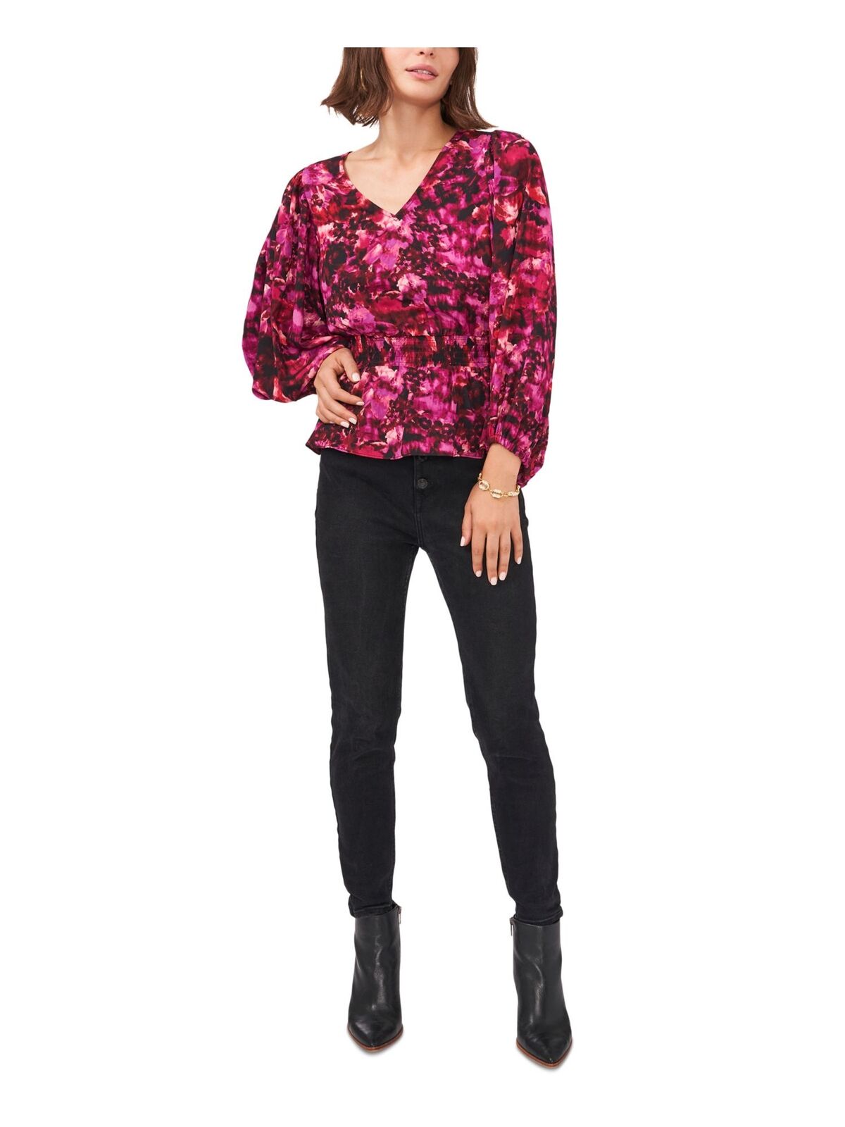 Vince Camuto Women's Printed Peplum Blouse  Color Plum/Black Size L