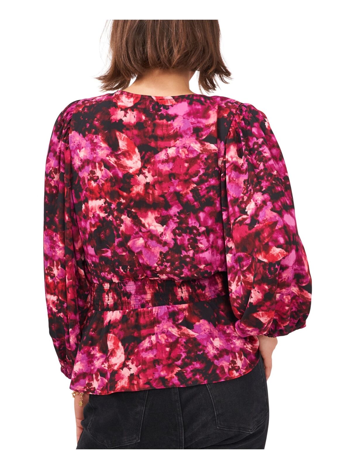 Vince Camuto Women's Printed Peplum Blouse  Color Plum/Black Size L