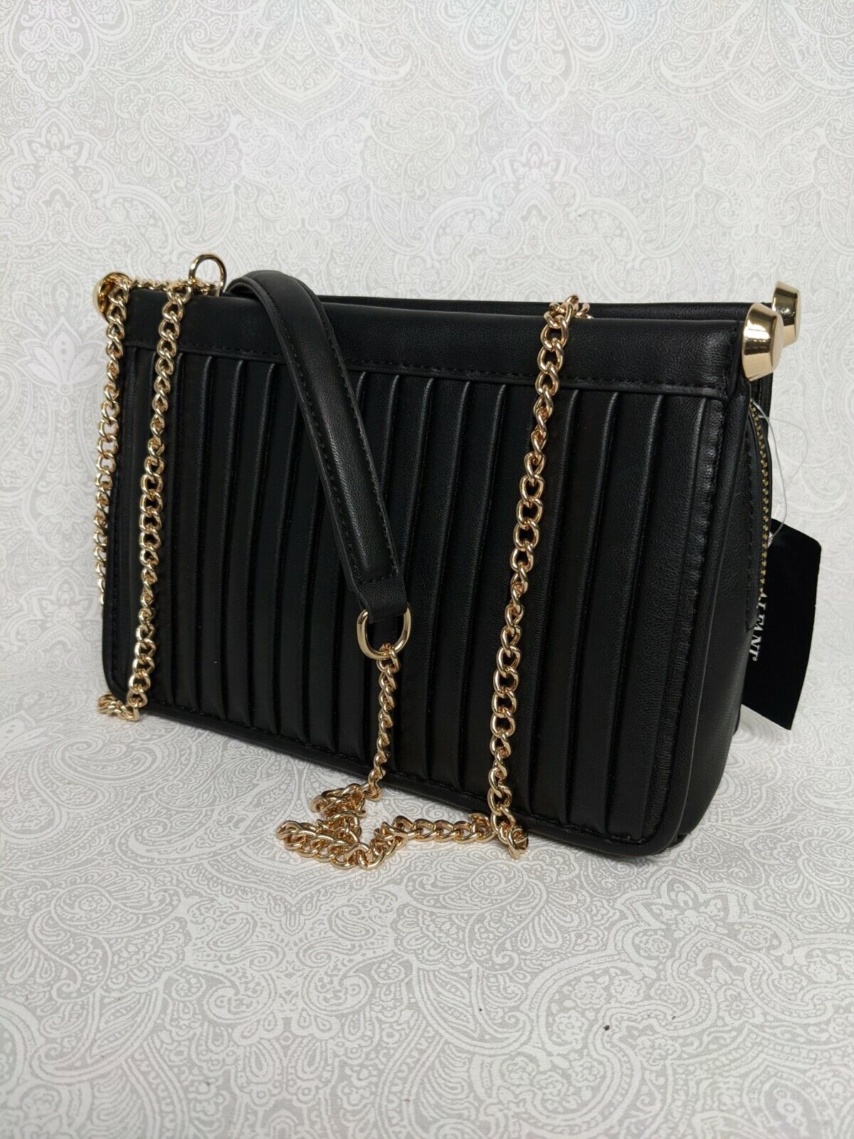 ALFANI Dowel pleated faux-leather crossbody shoulder bag  Color Black