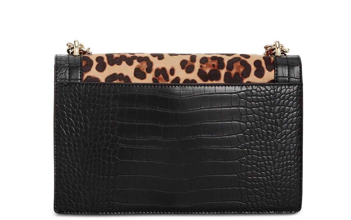 Inc International Concepts AJAE Faux Leather Leopard Flap Crossbody Bag  Color Black/Gold-tone