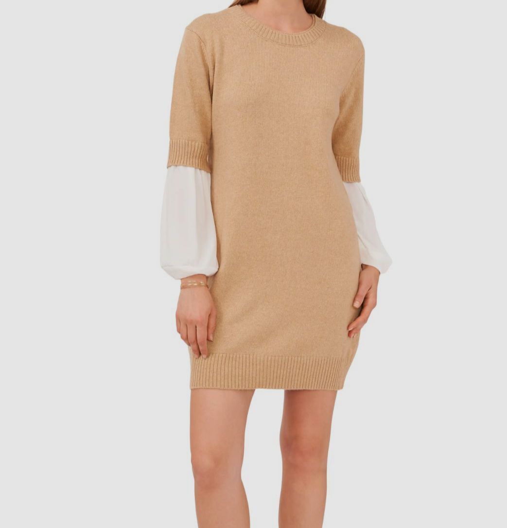 Vince Camuto Women's Layered-Look Sweater Dress Color Latte Heather Size L