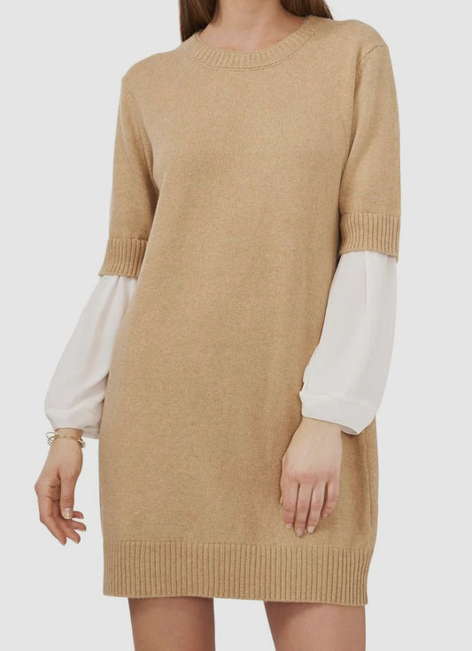 Vince Camuto Women's Layered-Look Sweater Dress Color Latte Heather Size L