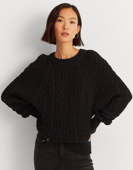 Lauren Ralph Lauren Cable-Knit Dolman-Sleeve Sweater  Color Polo Black Size M