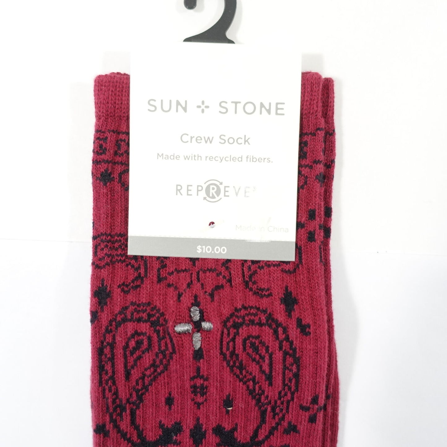 Sun Stone Mens Paisley Printed Crew Socks  Color Red Paisley ONE SIZE