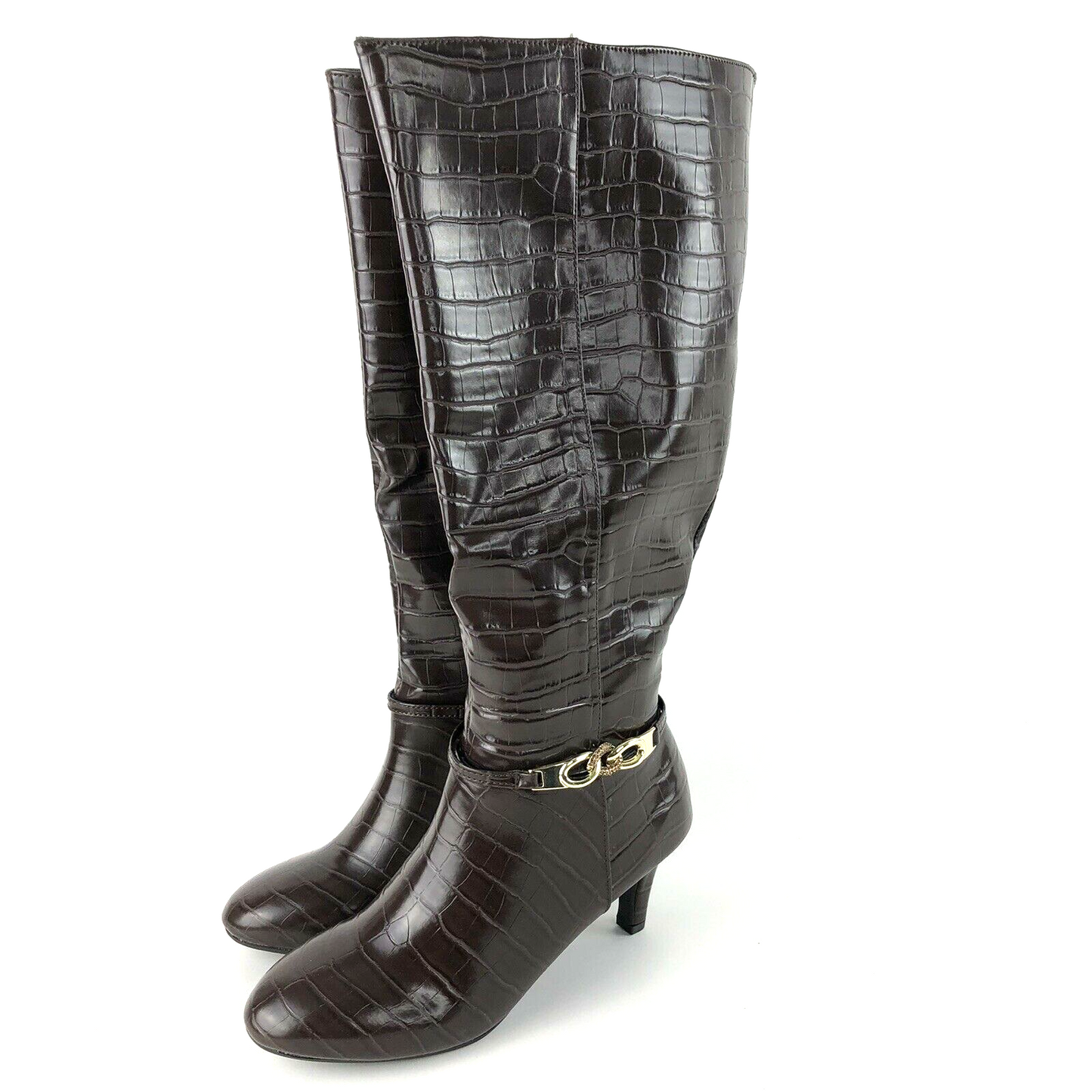 Karen Scott Women's Hanna Wide-Calf Dress Boots  Color Brown Croc Size 6M