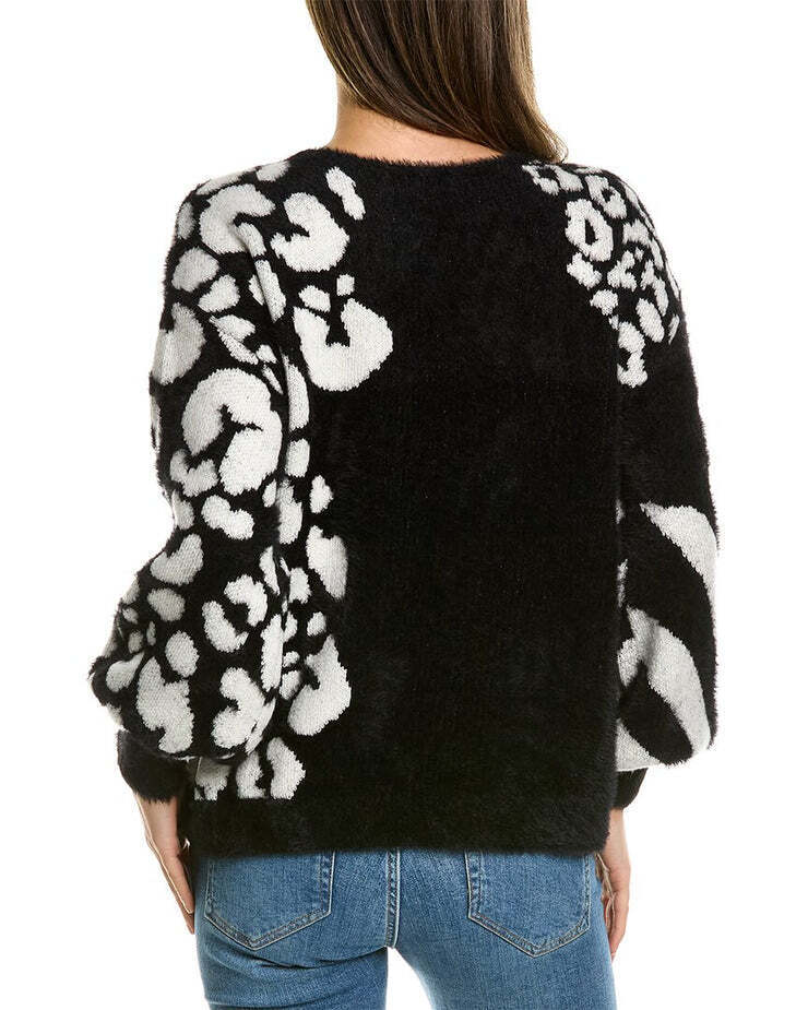 Vince Camuto Women's Fuzzy Jacquard V-Neck Sweater  Color Black/White Size S