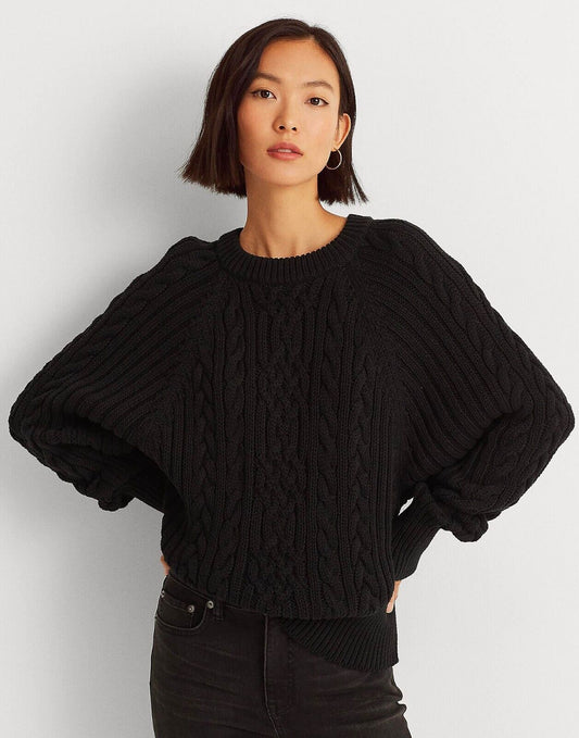 Lauren Ralph Lauren Cable-Knit Dolman-Sleeve Sweater  Color Polo Black Size S