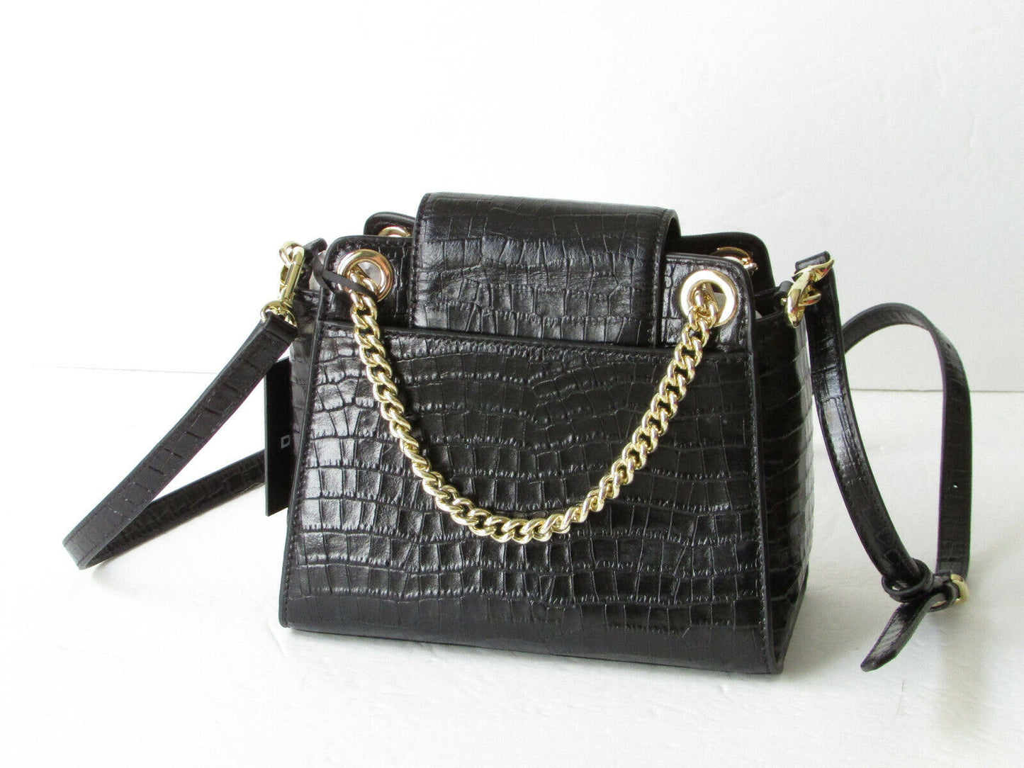 DKNY Lilian Chain Flap Crossbody  Color Black/Gold