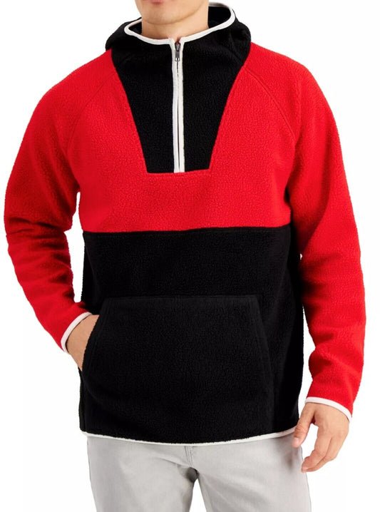 Club Room Men's Colorblocked Anorak Sweatshirt  Color Ablaze Red Combo Size M