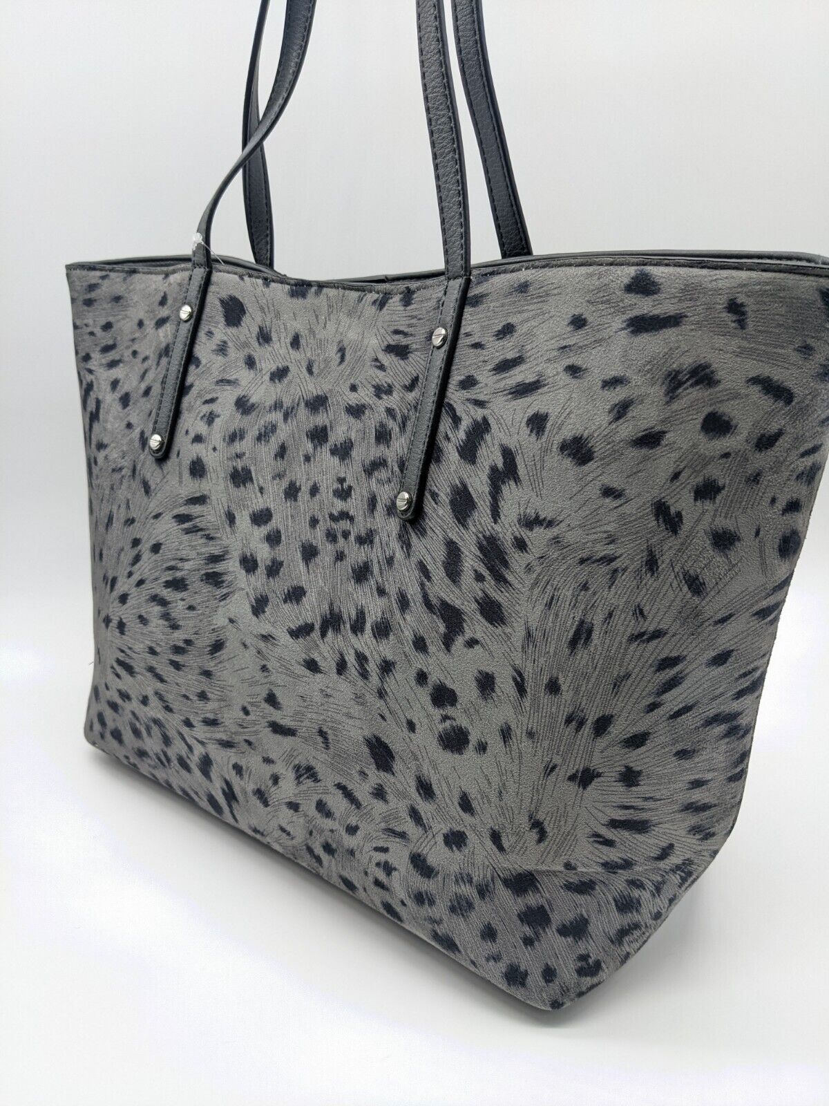 INC Zoiey faux-leather women's XL tote bag  Color CHARCOAL ANIMAL PRINT