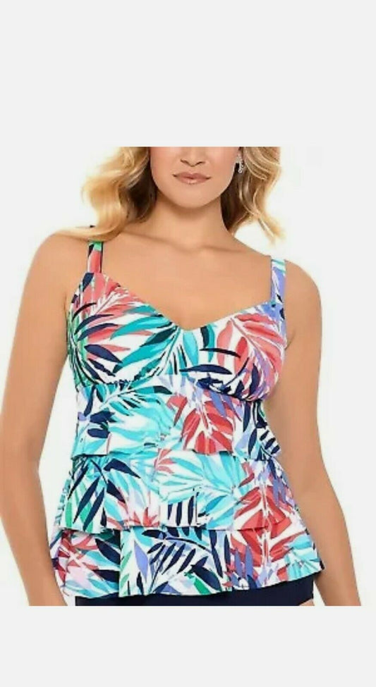 Swim Solutions PALM SPRINGS Printed Tiered Tankini Swim Top