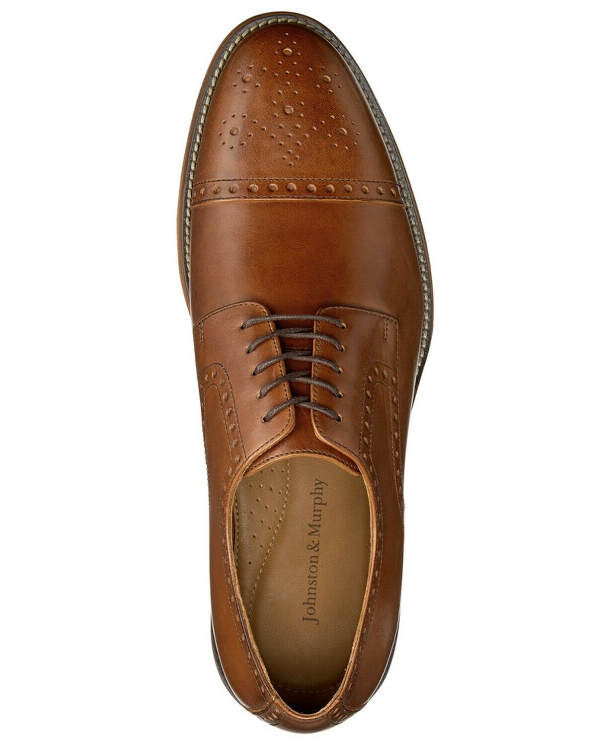 Johnston & Murphy Men Cap Toe Brogue Oxford Dempsey US 7M Tan Full Grain Leather