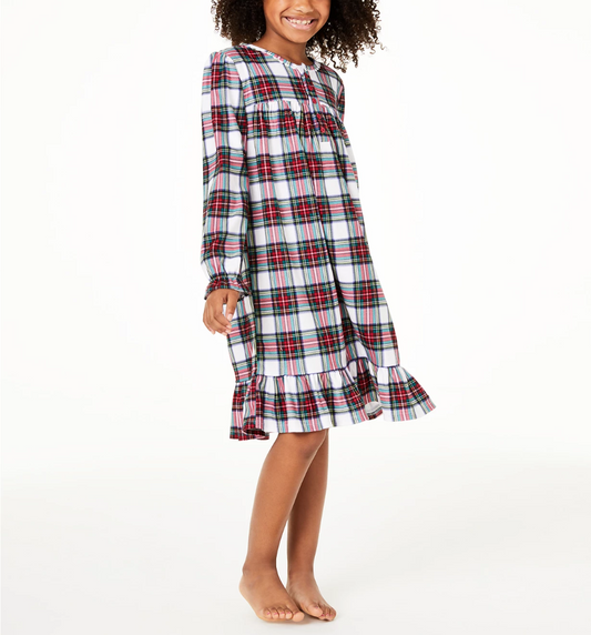 Family Pajamas Little Girl Holiday Nightgown Pajama  Color Stewart Plaid Size 4-5