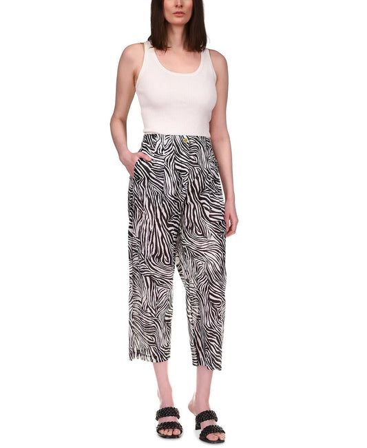 Michael Kors Women's Cotton Zebra-Print Pants  Color White/Black Size 0