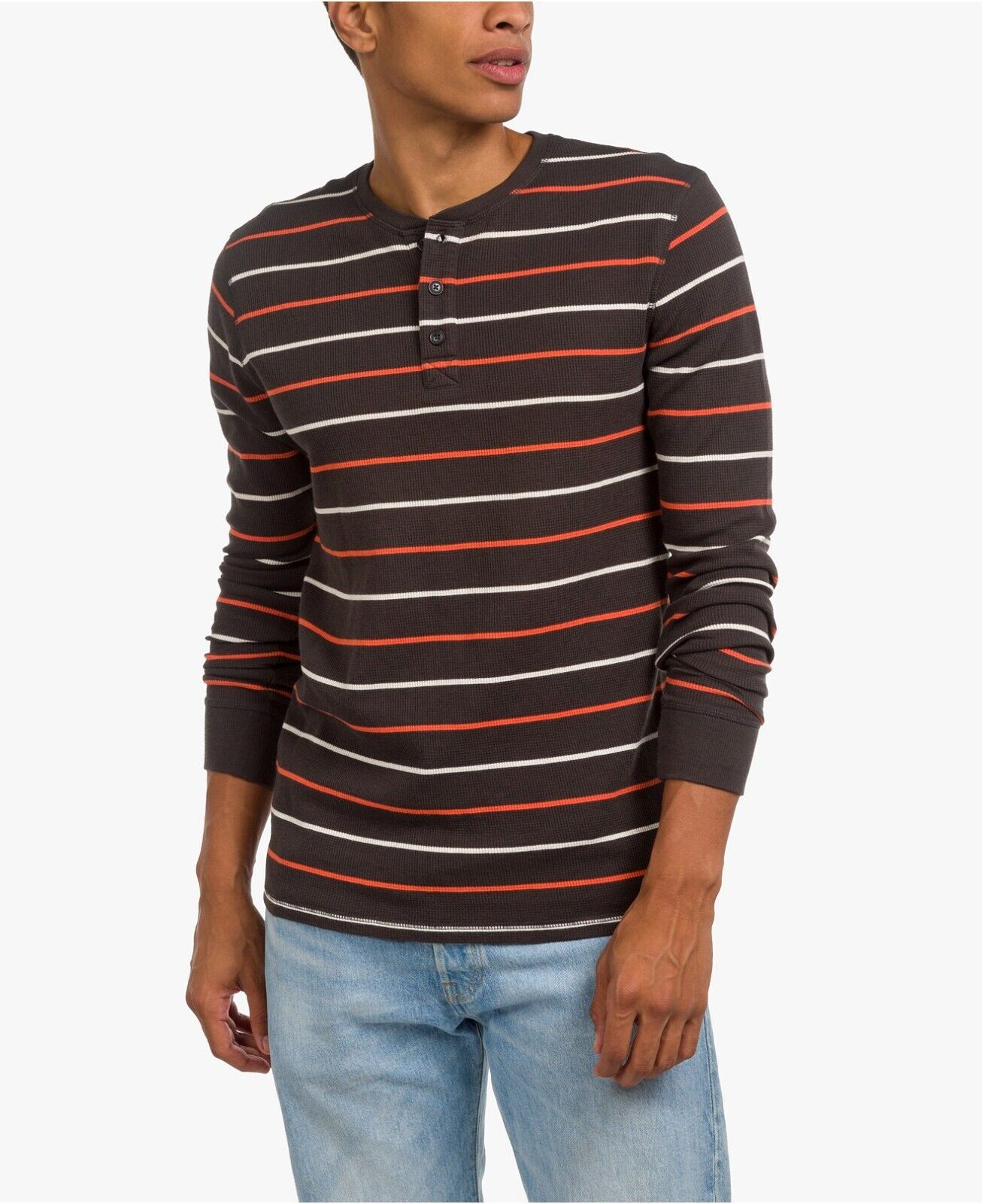 Junk Food Men's Linn Long Sleeve Striped Thermal Henley T-Shirt  Color Brown Size 2XL