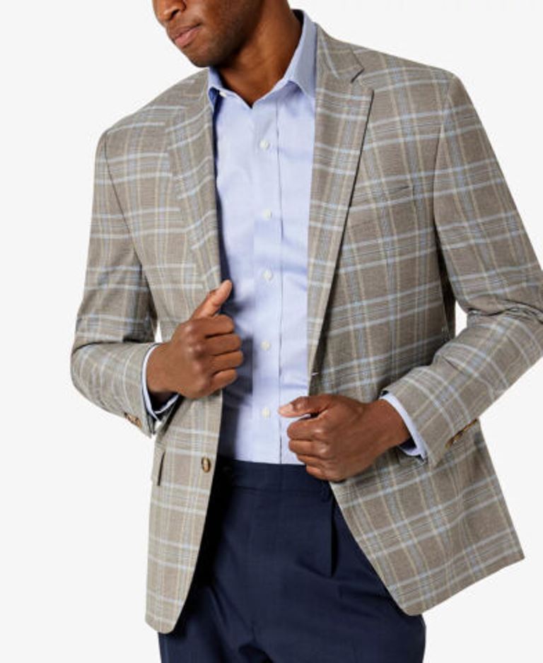 Lauren Ralph Lauren Mens UltraFlex Plaid Blazer  Color Tan/Blue Size 42L