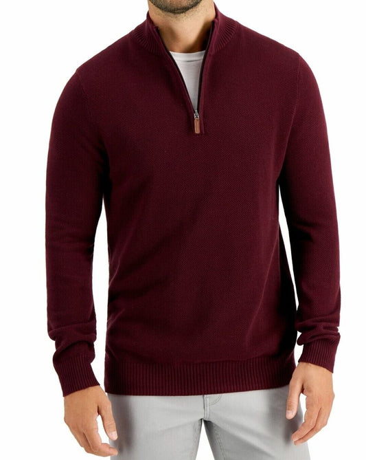 Club Room Men's Quarter-Zip Cotton Sweater  Color Red Plum Size L