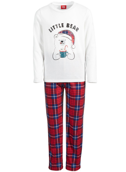 FAMILY PAJAMAS Toddler Kids' Little Bear Plaid Pajama Set  Color White/Red Size 2T-3T