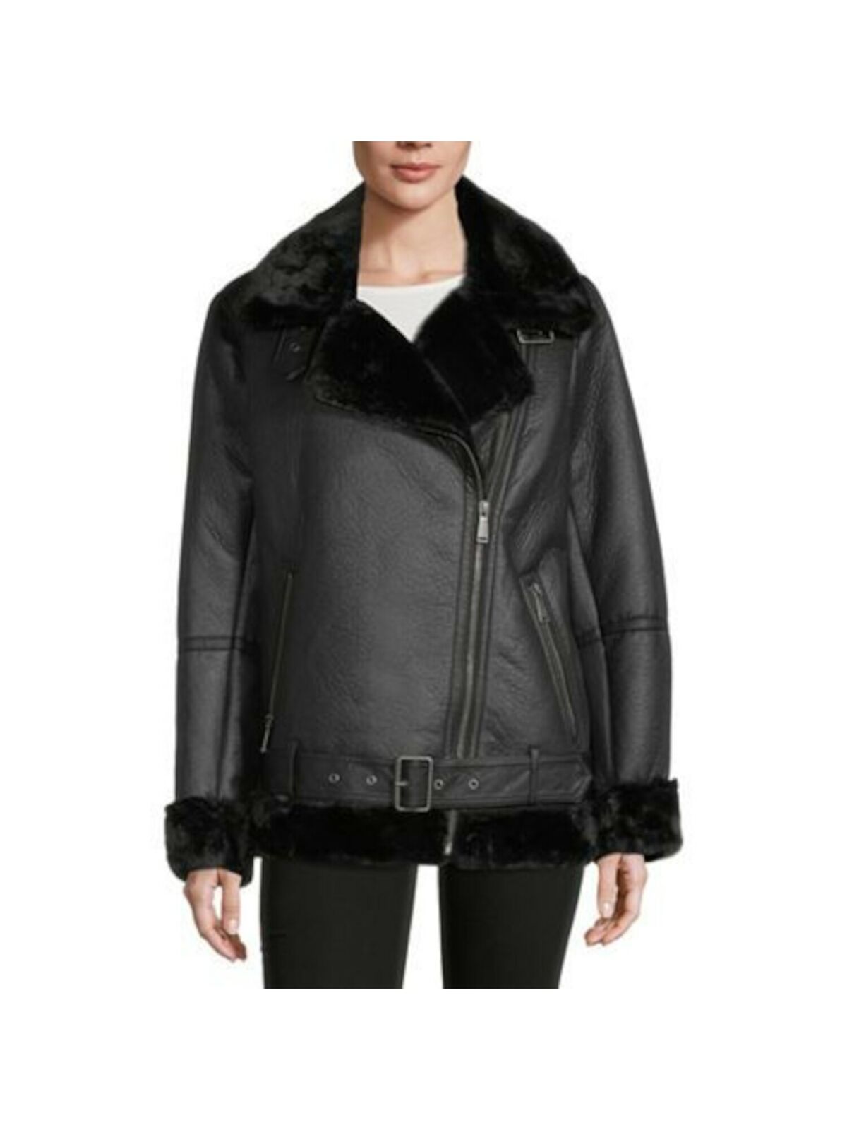 BCBGENERATION Women’s Black Faux Suede Faux Fur Motorcycle Coat   Color Black Size S Style B524154T74