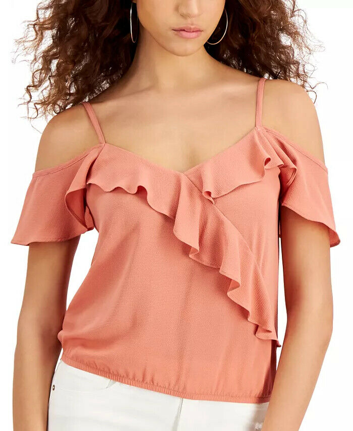 Crave Fame Juniors' Ruffled Cold-Shoulder Top  Color Aqua Size M