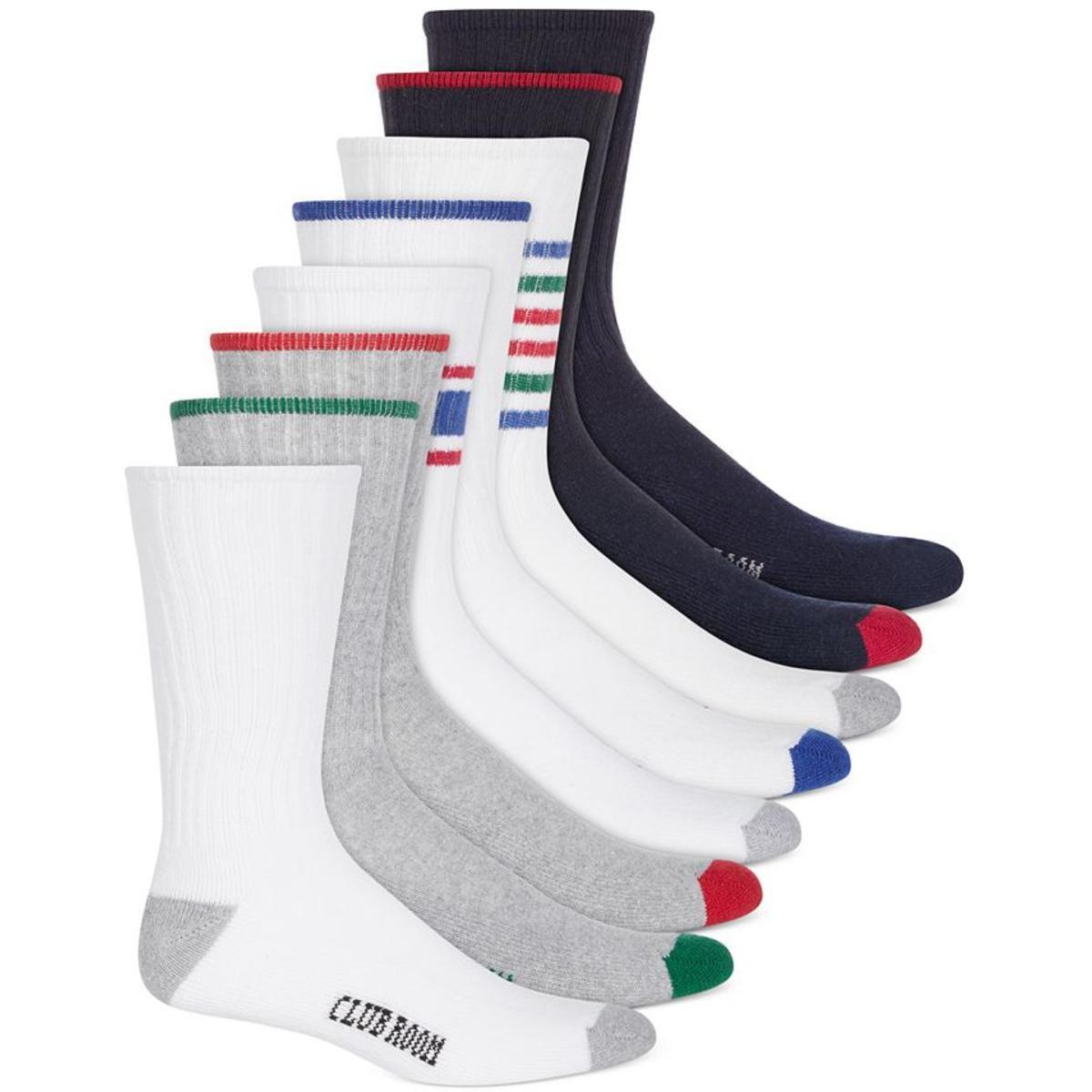 Club Room Mens White 8 Pack Striped Cushioned Crew Socks  Shoe Size 7-12 Sock Size 10-13