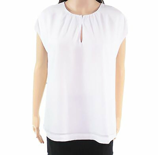 Alfani Women’s Shirred Shell Blouse  Color Bright White Size M