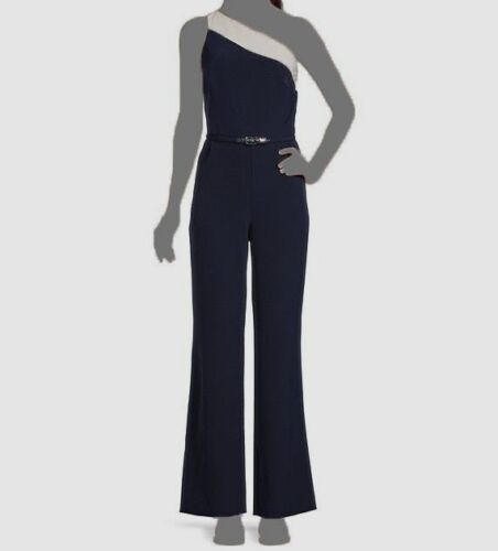 Lauren Ralph Lauren One-Shoulder Crepe Jumpsuit  Color French Navy/Cream Size 6