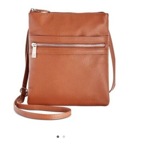 Giani Bernini Triple-Zip Pebble Leather Dasher Crossbody  Color Brown