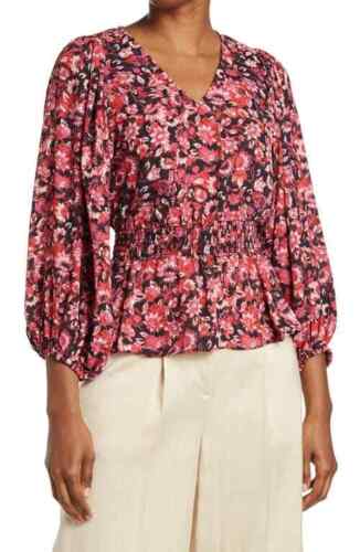 Vince Camuto Printed Peplum Blouse  Color Fuchsia Size L