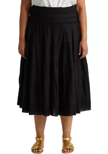 Lauren Ralph Lauren Women's Cotton-Linen Voile Peasant Skirt  Color Black Size 1X